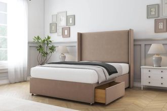 Comfort Beds Madrid Plush Divan Base 2 Drawers - 54 Wingback in Taupe | Size: Small Double
