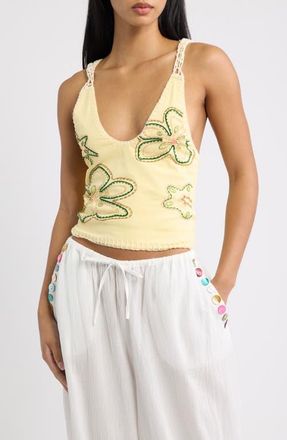 Jaded London Beaded Hooded Halter Top in Yellow at Nordstrom, Size 10