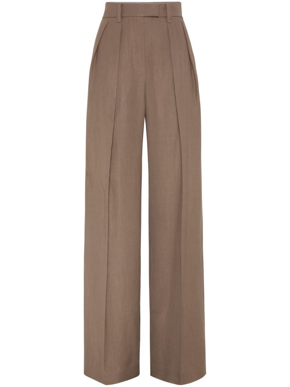 パンツ BRUNELLO CUCINELLI OLIVE BROWN LINEN-VISCOSE BLEND PANTS Brunello Cucinelli Sartorial trousers - women - Viscose/Eco
