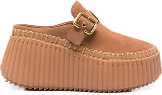 Chlo&eacute; Brown Platform Wedge Sandals