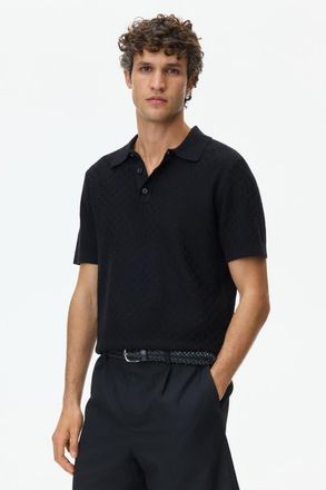 H&M Slim-fit Textured-knit Polo Shirt in Black at Nordstrom, Size X-Large