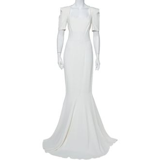 Roland Mouret White Crepe Paneled Detail Fitted Jansen Gown