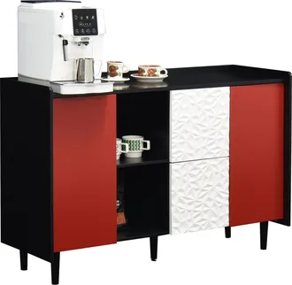 STILVORA Credenza Con 2 Cassetti E 2 Vani Aperti, Ante Rosse, Stile Moderno, In Mdf, 120&times;40&times;80 Cm, Nero