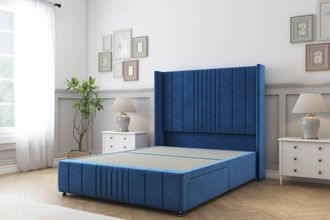 Sloomy Hargrave Plush Divan Base No Drawers-54 Wingback & 12 Footboard in Blue | Size: Small Double