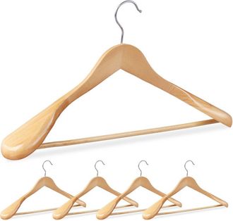 Relaxdays Pack 40 Perchas Traje Anchas, Madera-metal, 24 X 44,5 X 5,5 Cm, Natural