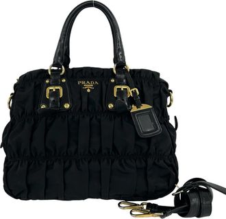 Prada Black Nylon Leather Handbag Shoulder Bag Tote Bag (Pre-Owned)