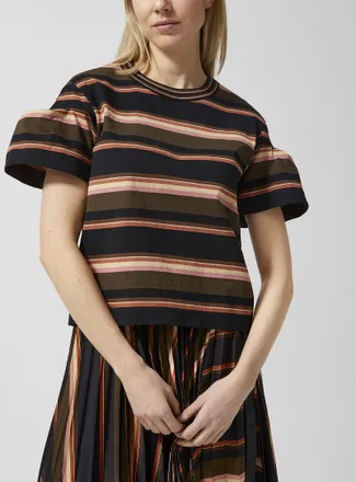 sacai Womens Pleated sleeves striped T-shirt