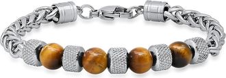 HMY Jewelry Stainless Steel Agate Bead Wheat Chain Bracelet in Metallic /Brown at Nordstrom Rack