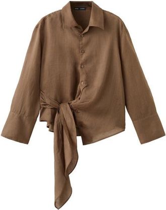 Mango Ramie Tie Front Sleeveless Top in Brown at Nordstrom, Size 4