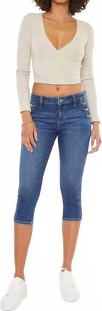 Kancan Pocket Button Mid Rise Capri Jean In Dark Stone Wash