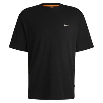 HUGO BOSS Heren-T-shirt van katoen met cactus- en vetplantmotief, normale pasvorm (Zwart)