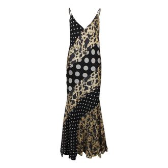 Nina Ricci Midi Dresses, female, Black, Size: XS Silk Dress with Marbled Gold Patchwork