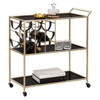 Dmora Carrito Druski, 3 Estantes, Ruedas, Con Portabotellas, 79x40x82h Cm Negro