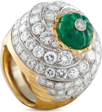 David Webb 18K Yellow Gold 8.0ct Diamond and Emerald Ring DW13-011326