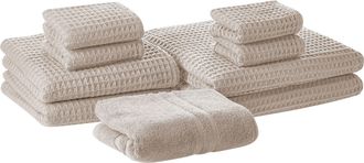 Beliani Conjunto De 9 Toallas De Ba&ntilde;o Y Alfombrilla De Ba&ntilde;o De Algod&oacute;n Beige Zero Twist Areora