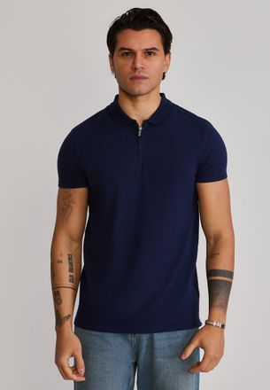 Siksilk Hombres Polo con Cremallera Azul Marino T-Shirt XXL