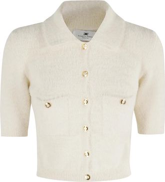 Elisabetta Franchi Zwarte Tricot Trui Korte Mouw - Dames - Vesten - Wit - S - Truien & Vesten