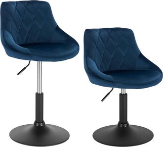 Woltu Lot De 2 Tabourets De Bar Woltu, Si&egrave;ge Bien Rembourr&eacute; En Velours, Hauteur R&eacute;glable Pieds En M&eacute;tal, Bleu