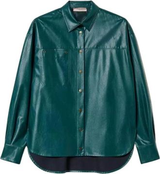 Twinset Donkergroene Damesblouse - Dames - Overhemden - Groen - XS - Overhemden