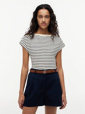 Tommy Hilfiger Gold-Tone Button Boat Neck T-Shirt