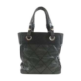 Chanel Bolso Tote Pre-owned Paris Biarritz de Lona - Pre-owned - Mujer - Negro - ONE SIZE