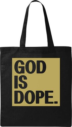Generic God Is Dope Square Graphic Natural Ecological Cotton Tote Bag Black