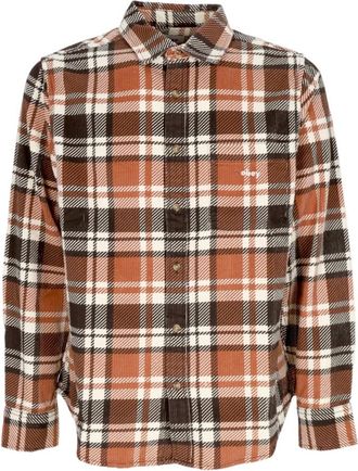 Obey Cord geweven overhemd lange mouw bruin - Heren - Casual Overhemden - Veelkleurig - L - Katoen - Overhemden