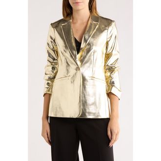 Cinq à Sept Khloe Metallic Faux Leather Blazer in Gold at Nordstrom Rack, Size 6