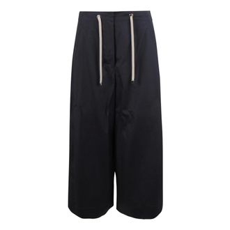 Max Mara Wide Trousers, female, Blue, Size: M Wide-leg poplin trousers with drawstring waist