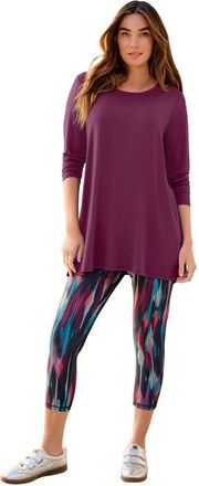 Roaman's Plus Size Scoop Neck Short Sleeve Back Detail Tunic in Dark Berry at Nordstrom, Size 32