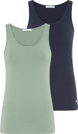 Tamaris Tanktop TAMARIS, Damen, Gr. 34, navy, salbei, Single Jersey, Obermaterial: 95% Baumwolle, 5% Elasthan, unifarben, Basic, figurbetont h&uuml;ftbedeckend, Ru