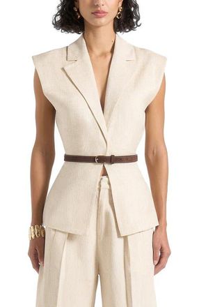 Mani&egrave;re De Voir Linda Linen Wide Shoulder Cinched Waistcoat in Natural at Nordstrom, Size 12