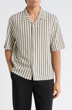 PacSun Kenan Stripe Button-Up Camp Shirt in Cream at Nordstrom, Size X-Large