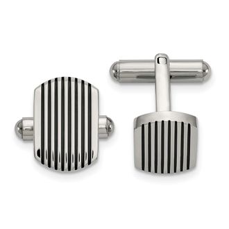 Diamond2Deal Stainless Steel Polished Black IP-plated Striped Cufflinks