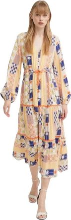 Never Fully Dressed Patchwork Gelaagde Midi Jurk - Dames - Casual kleedjes - Veelkleurig - S - Kleedjes