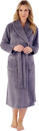 Slenderella Ladies 46/116cm Soft Grey Coral Fleece Plain Self Tie Belt Shawl Collared Bath Robe Dressing Gown House Coat XL 20 22