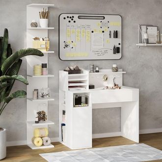 Vicco Escritorio, Blanco, 2 Partes, Con Estanter&iacute;a