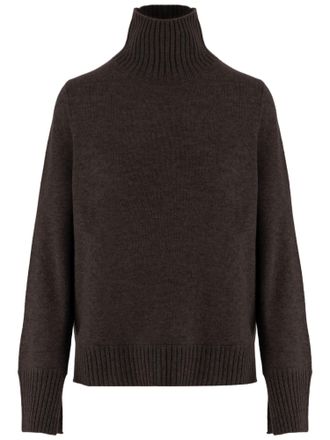 Allude Dark Brown Ribbed Turtleneck Cashmere Sweater