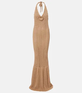Elie Saab Floral-appliqu&eacute; crochet cotton maxi dress
