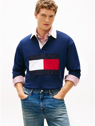 Tommy Hilfiger Mens Big Flag Logo Rugby Sweatshirt - Light Navy - XL
