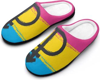 Generic Pansexual Pride Symbol Flag Cotton Womens Slip-on Slippers Winter Warm House Shoes with Rubber Sole for Home Office Hotel