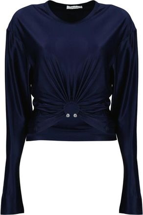 Paco Rabanne Piercing Detail Crop Top - Dames - Blouses - Blauw - M - Satijn - Overhemden