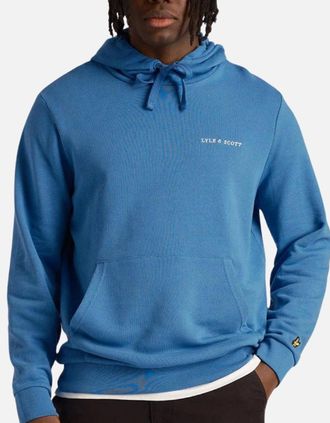 Lyle & Scott Mens Lyle & Scott Loopback Embroidered Logo Blue Pull Over Hoodie - Blue/Blue - Size: 38