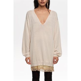 Bimba & Lola Cotton V-Neck Sweater in Ivory at Nordstrom, Size X-Small Eu
