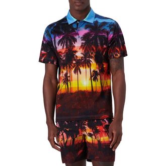 Bugatchi Digital Print Cotton Polo Shirt in Tangerine at Nordstrom Rack, Size Xx-Large