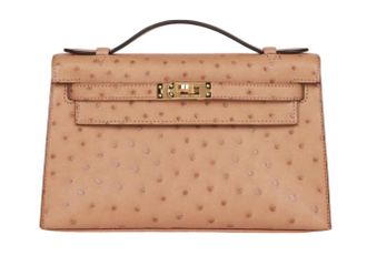 Hermès 22cms Mini Pochette Autruche Chai Gold Hardware