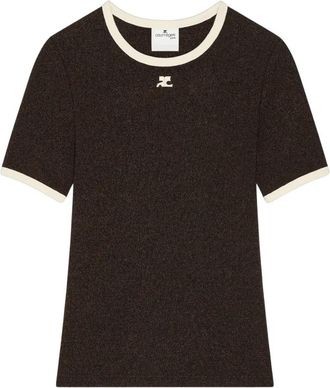 Courr&egrave;ges Heather Contrast T-shirt - Dames - T-shirts - Zwart - L - Katoen - Tops