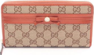 Gucci Beige Brown Canvas Leather Long Wallet (Bi-Fold) (Pre-Owned)