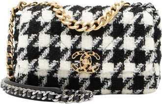 Chanel Black & White Leather & Tweed 19 Medium Flap Shoulder Bag (Authentic Pre-Loved)
