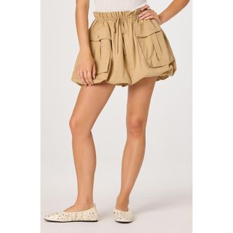 ASTR the Label Rey Bubble Hem Drawstring Cotton Miniskirt in Khaki at Nordstrom, Size Medium